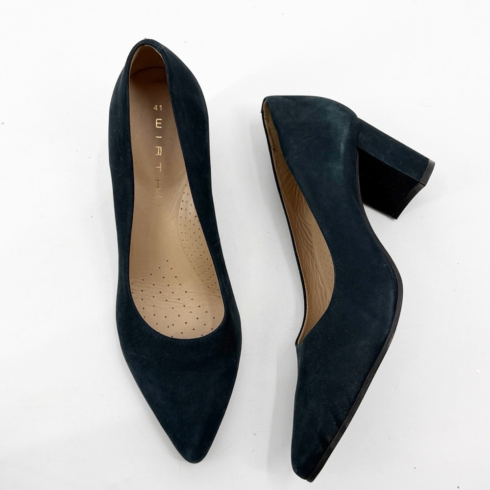 WIRTH Block Heel Leather Pumps Midnight Blue Suede Size 41